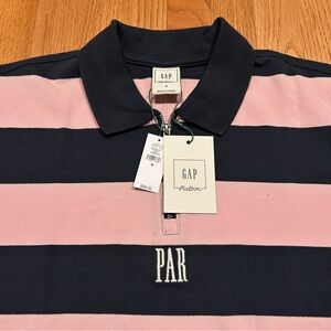 GAP X Malbon Polo Shirt Pink Navy Striped Mens Medium NEW NWT